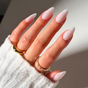 Glamnetic Press On Nails - Medium Almond Fake Nails, Milky White Nails, Clouded | 15 Sizes - 30 Nail Kit with Glue | Gift for Mom