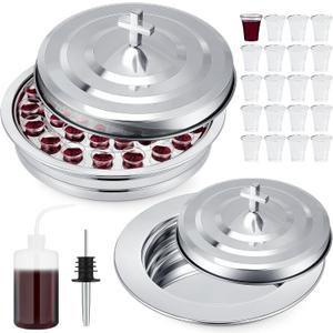 Zhehao 2 Pcs Communion Set Holy Trays for Churches with Lid Communion Plates with Lid Churches Cups Filler and Disposable Cups Supplies (Silver)