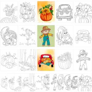 COCHIE 36PCS 8x10 Inches Fall Coloring Pages for Kids, Bulk Color Your Own Thanksgiving Paper Crafts Party Favors, Small Coloring Sheets Thanksgiving Day Gifts