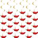 Sosation 30 Pieces Chili Pepper Whirls Cinco De Mayo Pepper Decorations for Fiesta Party Mexico Spiral Hanging Party Streamers for Decor Mexican Accessories(Red)