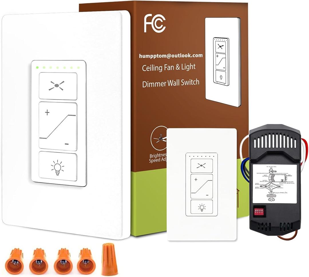 Universal Ceiling Fan Remote Control, Ceiling Fan Remote Control Kit and Dimmer Light Switch, Ceiling Fan Wall Switch UC9050T, Fan Remote Control Kit Compatible with Hampton Bay Harbor Breeze Hunter