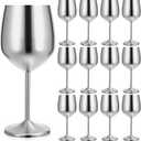 Didaey 12 Set Aluminum Metal Wine Glasses 18oz Unbreakable Wine Glass Goblet Elegant Stemmed Cocktail Glasses Metal Drink Cup for Wedding Pool Anniversary Party Travel Camping Picnics (Silver), 3.7 x 8.3 inches