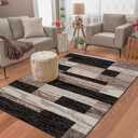 Superior Indoor Area Rug, Jute Backed, Modern Geometric Patchwork Floor Decor for Bedroom, Office, Living Room, Entryway, Hardwood Floors, Rockwood Collection, 3' x 5', Chocolate