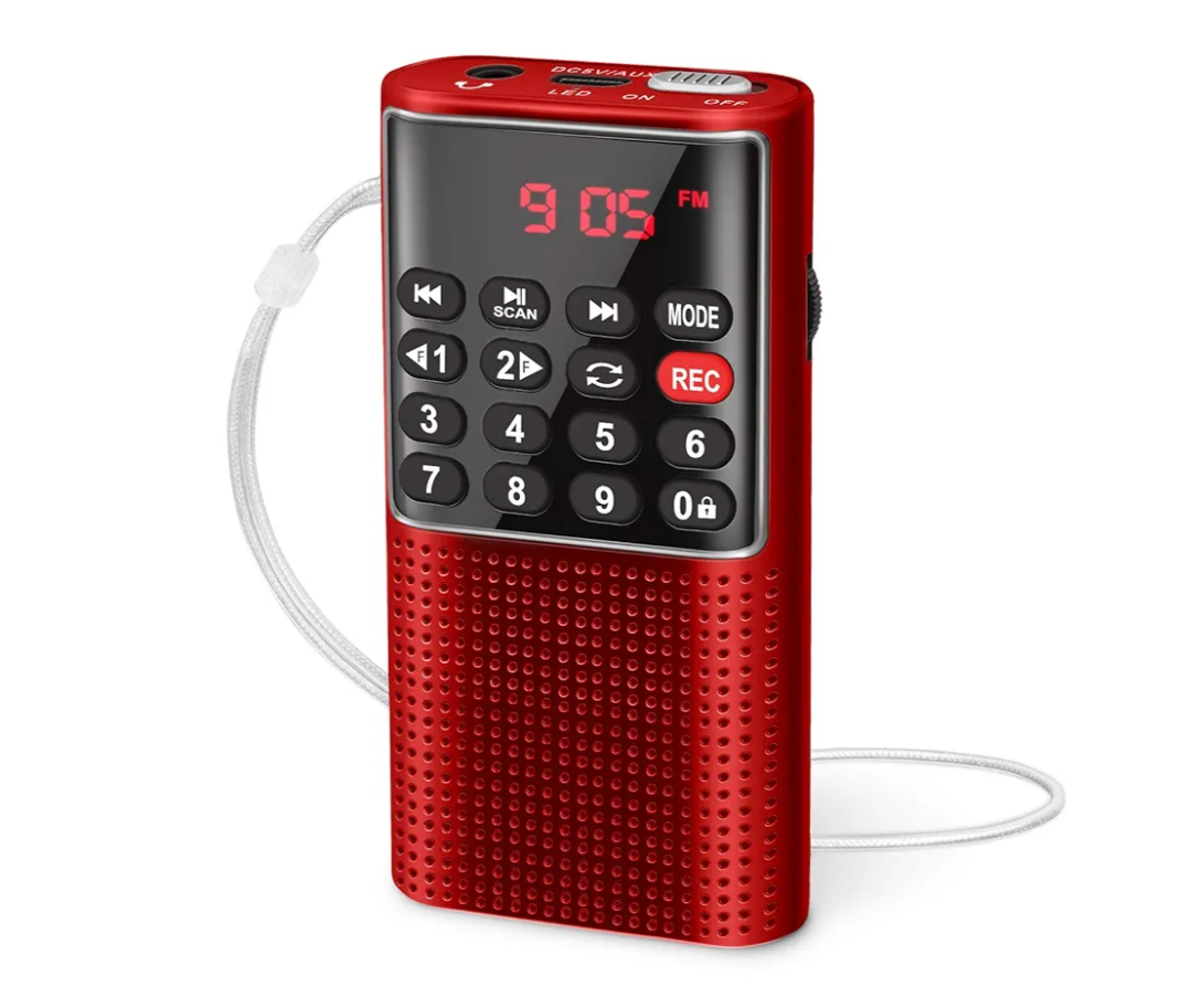 PRUNUS J-328 Mini Portable Pocket FM Radio MP3 Walkman Radio with Recorder, Lock Key, SD Card Player, Rechargeable Battery Operated(NO AM) Red
