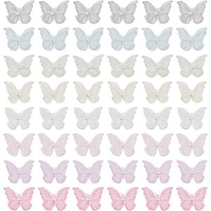 FINGERINSPIRE 48 PCS 8 Colors Butterfly Lace Patches Double Layered 3D Butterfly Organza Patches with Imitation Pearl Butterfly Sewing Embroidery DIY Patches for Party Wedding Bridal Dress Decoration