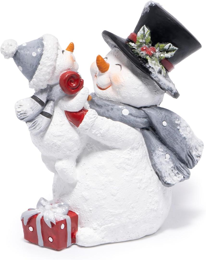 Hodao Christmas Snowman Figurine with Red Scarf Joyful Holding Small Snowman Decorations, Cozy Festival Home Decor for Fireplace, Tabletop, and Living Room (Grey) (Gray)