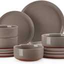 MALACASA Plates and Bowls Sets, 12 Pieces Modern Stoneware Dinnerware Set for 4 Kitchen Dinner Set Ceramic Dishware Dishes Set Microwave and Dishwasher Safe, Brown, Series TARA