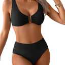 Eomenie Bikini Sets for Women High Waisted Two Piece Bathing Suit U Wired V Neck Swimsuit Adjustable Straps Swimwear (Medium)