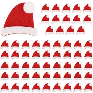 60pcs Santa Hat Stickers, 3D Glitter Tiny Santa Hat Felt Christmas Stickers Adhesive Mini Santa Hats for Kids Christmas Holiday Party Invitation Gift Greeting Card Scrapbook Crafts Decoration