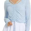 Women Long Sleeve Shirt Sun Shirt Drawstring Ruched Summer Tops Silky Soft Quick Dry Shirts for Casual Athletic Outfits L