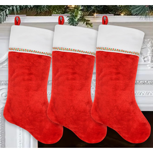 PORRUNNY Christmas Stocking 3 Pack 19 Inch Christmas Stocking Personalized Plush Cuff Red White Christmas for Family Christmas Decoration Fur Stockings Gift Bags for Kids Classic Stocking Decorations