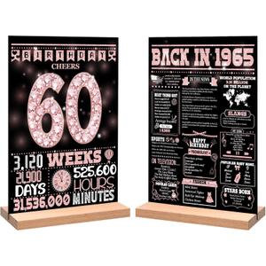 60th Birthday Party Decorations for Girl Boy, Sweet Back in 1965 Birthday Decor Poster Acrylic Table Sign, 60th Birthday Party Supplies, Double-Sided
