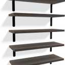 RICHER HOUSE Floating Shelves for Wall Dcor, Rustic Wood Wall Mounted Shelves for Bedroom Set of 5, Farmhouse Shelf for Bathroom, Hanging Shelves for Storage - Deep Brown
