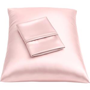 BLISSFORD Pink Satin Pillowcase with Zipper, for Hair and Skin Care, Feels Soft and Cool Like a Silk Pillowcase, Satin Pillow Cases 2 Pack, Slik Pillow Cover, Queen Size - Set of 2
