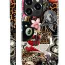 Compatible with iPhone 15 Pro Max Case - Dual-Layer Protection, Hard Shell with Silicone Interior,Slim Scratch Resistant Shockproof for Woman Men - Leopard Print Retro Collage