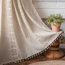 Sutuo Home Boho Curtain Semi-Blackout Crochet Hollow Lace Patchwork with Textured Linen Fabric, Handmade Tassels Rod Pocket Bohemian Window Drapes for Living Bedroom, 59" W x 84" L, 1 Panel