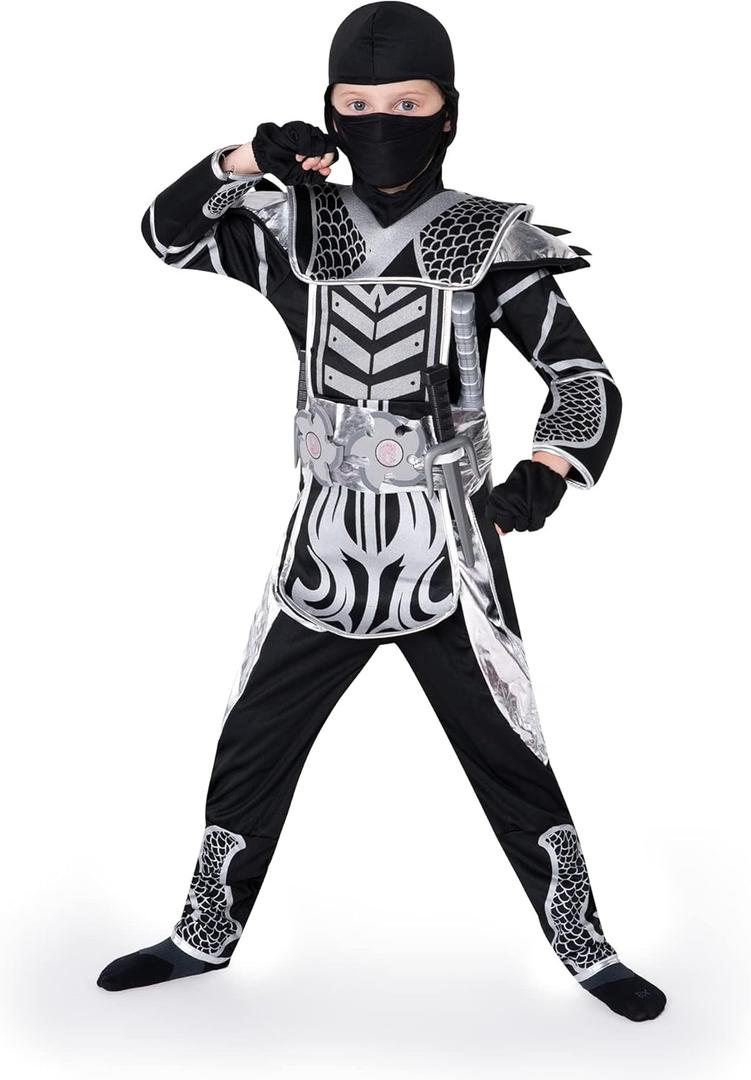 Spooktacular Creations Silver Halloween Ninja Costume for Boys and Girls, Halloween Dress Up Party Themed Parties (Small (5-7yr))