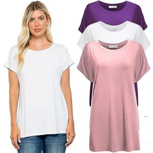 Free to Live 3 Pack Extra Long Tshirts for Women Tunic Tops to Wear with Leggings Short Sleeve Tee Workout T Shirts Loose Fit, M