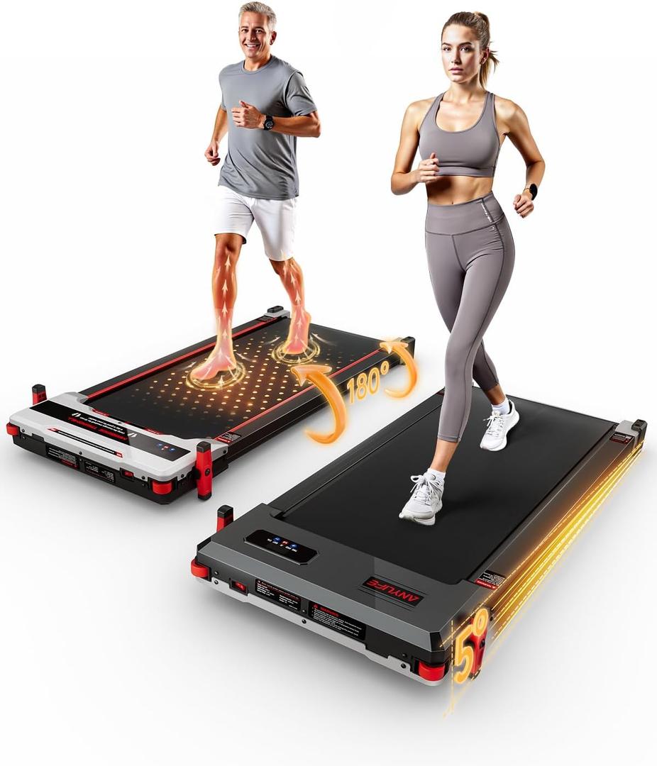 Walking Pad Treadmill, Anylife Incline Walking Pads Under Desk 330lb Capacity, 2.5HP Portable Treadmills for Home, Compact Treadmill Small Running Pad with LED Display, Remote Control (White Black)