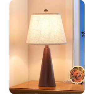 EDISHINE 21.85" Boho Table Lamp, Farmhouse Bedside Lamp, Water Transfer Red Wood Grain Metal Base, Beige Linen Shade, Rustic Nightstand Light for Living Room, Bedroom, Office, E26 Base (Mahogany Color 1)