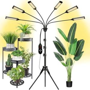Aukphie Grow Lights for Indoor Plants, Full Spectrum led Grow Light with Stand, Auto On/Off Timing 3/6/9/12/15/18H & 10 Brightness Levels (6 Heads Light), ER200