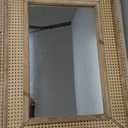 Rectangle Wood Framed Wall Mirror with Rattan Detail, Brown 24x36 inches