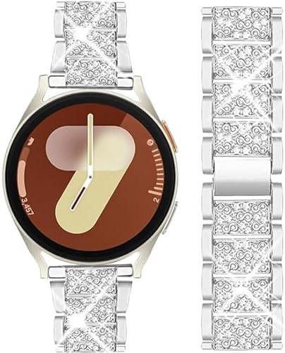 Mosonio Compatible with Samsung Galaxy Watch 7/6 Bands 40mm/44mm, 20mm Bling Metal Bands with Bling Protective Cover Case for Women, Shiny Watch Replacement Strap for Daily Wear