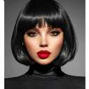Black Bob Wig With Bangs 12 Inch Short Bob wig for Women Short Bob Wigs Synthetic Fiber Bob Wigs and Halloween Cosplay Wig for Daily Life Colorful Wigs With One Cap (Nature Black) (Natural Balck)