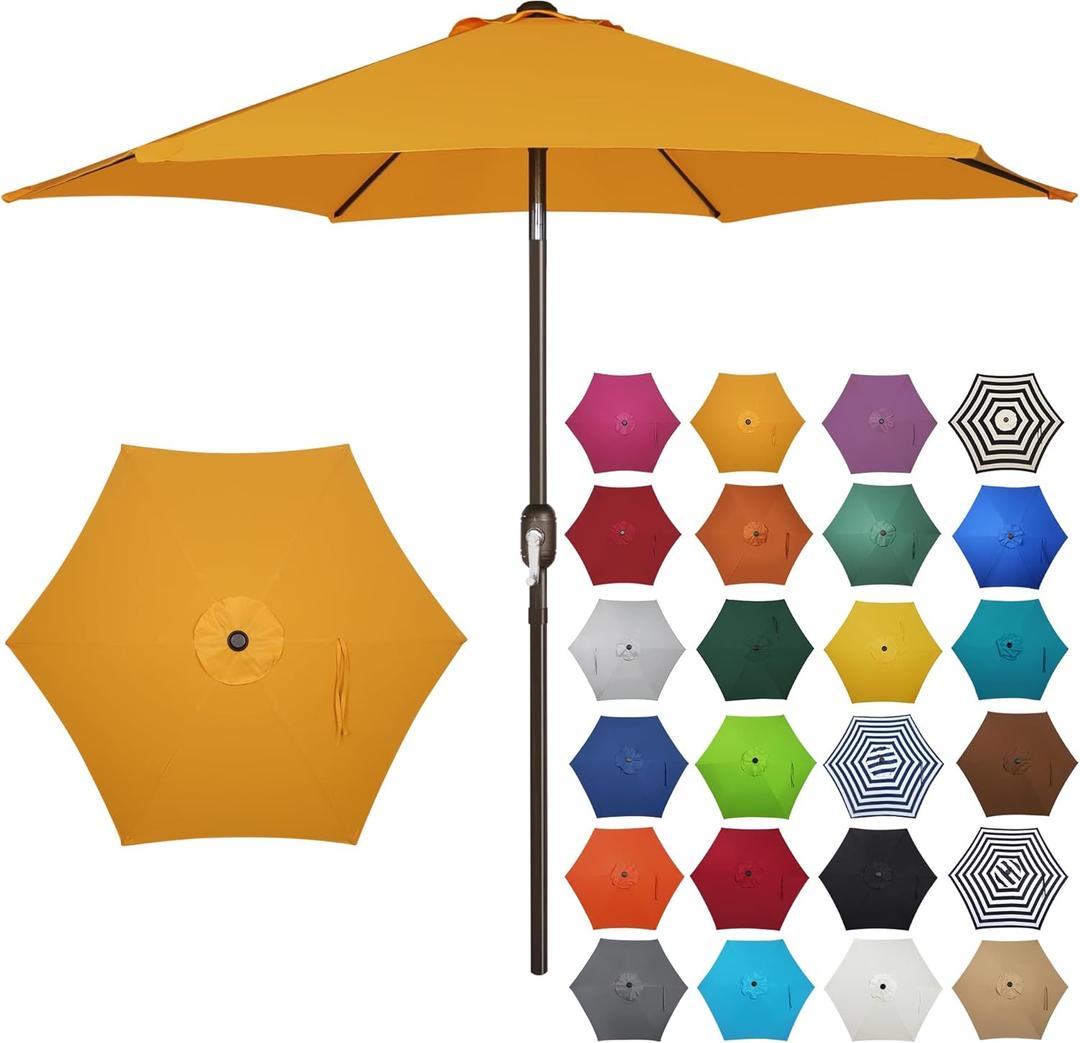 7.5 ft Patio Umbrella, Yard Umbrella, Outdoor Market Umbrella with Push Button Tilt Crank, Golden Yellow