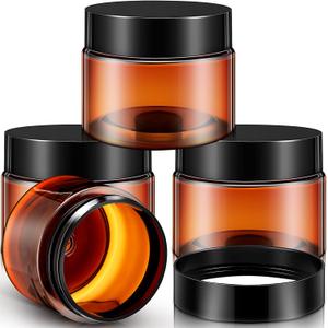 Patelai 4 Pieces Round Wide-mouth Leak Proof Plastic Container Jars with Lids for Travel Storage Makeup Beauty Products Face Creams Oils Salves Ointments DIY Making(2 Ounce, Amber)