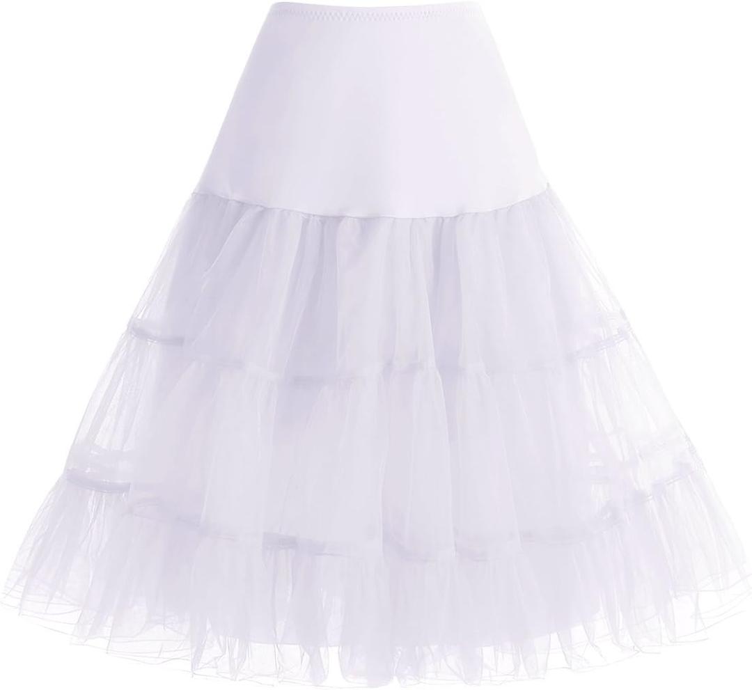 Bbonlinedress Women's 50s Petticoat Skirt Vintage Tutu Crinoline Underskirt 25" (White) S