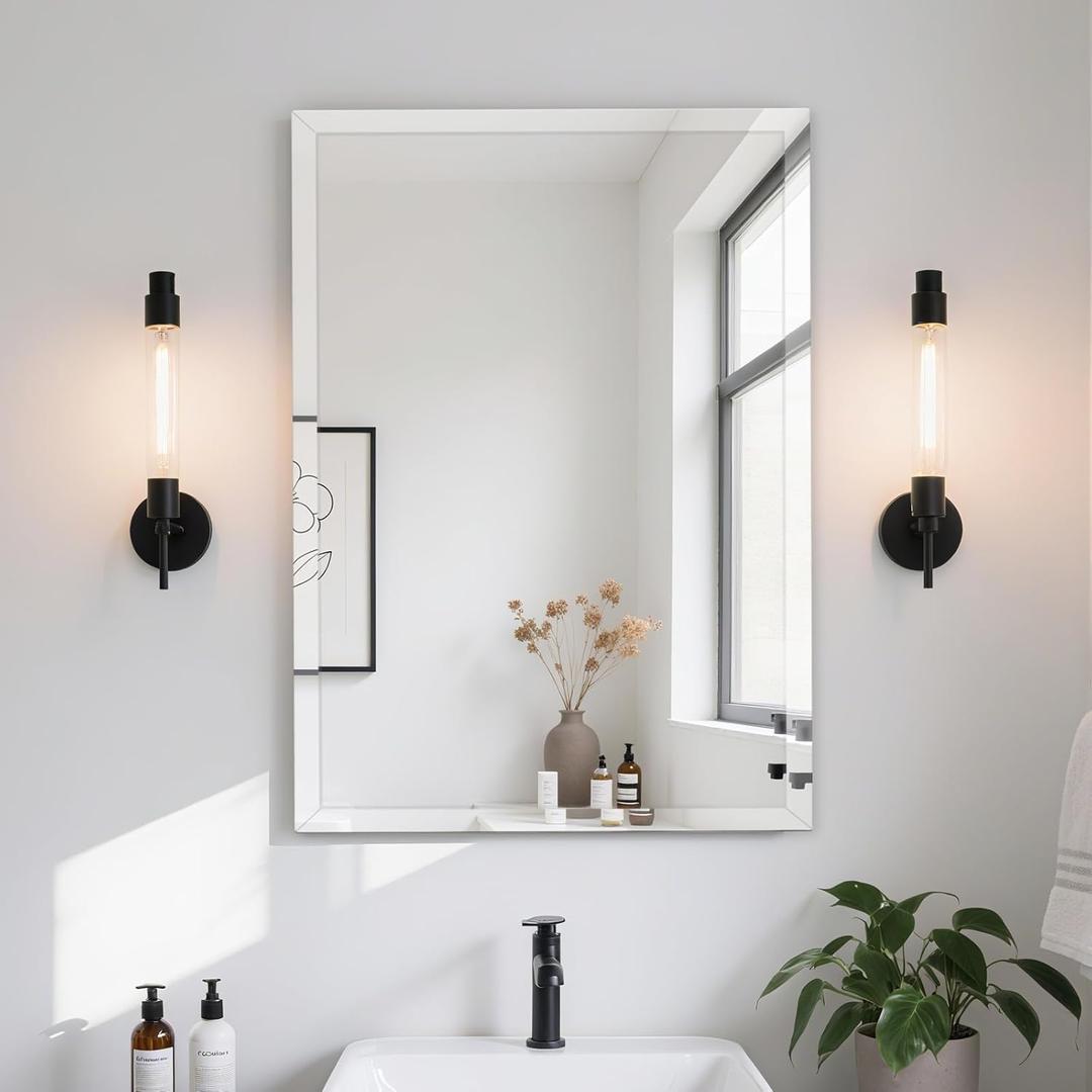 FARMER Rectangle Frameless Mirror, 22x30 inch Rectangle Mirror with 1" Beveled Edge, Beveled Bathroom Mirror for Wall, Vanity, Bedroom, Living Room
