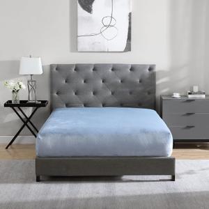 Cathay Home Full Plush Fur Fitted Sheet - Ultra Soft & Thick Plush Fur - All Season Cozy Warmth - 12" Deep Pocket Fitted Sheet Only (Full, Blue Fog)