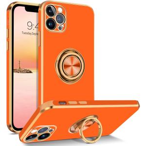 BENTOBEN for iPhone 13 Pro Case, iPhone 13 Pro Phone Case with 360° Ring Holder Kickstand Magnetic Car Mount Supported Protective Women Men Phone Cases Cover 6.1 inch 2021, Orange