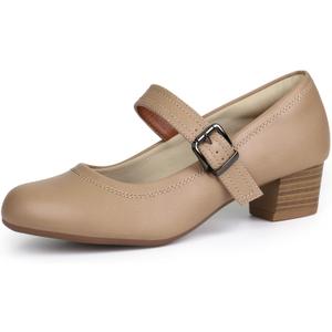 Ortho+rest Women Mary Janes Shoes for Bunions Orthopedic Dress Shoes Low Chunky Heels Work Pumps (8.5, Beige)