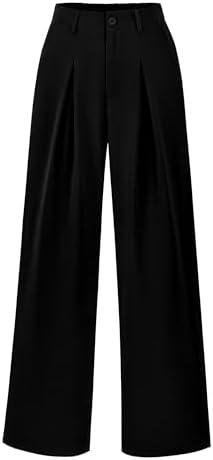 BTFBM Women High Waist Palazzo Pants Spring 2026 Casual Wide Leg Trousers Loose Work Office Business Suit Pant Pockets S