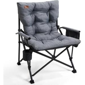 EVER ADVANCED Padded Oversized Folding Camping Chair for Adults, Heavy Duty Lawn Chair with Side Pockets, Portable Collapsible Quad Chair for Outside, Support Up to 500lbs, Grey