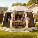 VEVOR Pop up Screen House Tent, 12 x 11 ft, 10-12 Person Screen Gazebo, Portable Screened in Canopy with Carry Bag, Netting Sides, Ground Stakes, for Garden, Patio, Backyard, Outdoor Activities, Beige