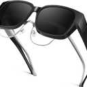 Night Vision Driving Glasses Fit Over Eyeglasses for Men Women, Anti Glare Polarized Night time Glasses Yellow Lens (A07 Black Frame/Grey Lens)