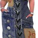 SUZONANA Plus Size Denim Print Maxi Dresses for Women Casual V Neck Short Sleeve with Pockets Soft Jean Look Dress XL (Blue)