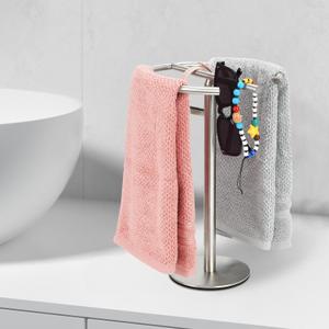 Hand Towel Holder Stand, 13 Inch Towel Rack for Bathroom Vanity Kitchen Countertop Free-Standing Stainless Steel Towel Rings (Brushed Silver)