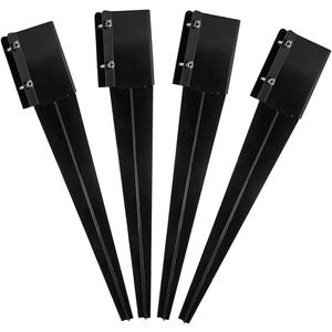 Metal Ground Spike Heavy Duty Black Coated Powder Fence Stakes Post Support Base for 4"x4" Mailbox or Fence, 24"x4"x4" Outer Dia (3.5"x3.5" Inner Dia), Pack of 4
