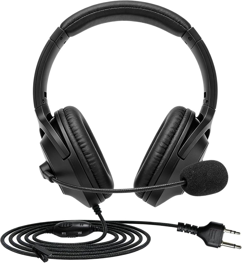 WODASEN Over Ear Walkie Talkie Headset with Boom Mic VOX PTT Noise Cancelling Overhead for Midland GXT 1000 1000g X-tra X-Talker XT CXT LXT GXT1000VP4 1050VP4 LXT600pa T51R GMRS FRS Radio (Double-Ear)