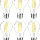 Ascher 60 Watt Equivalent, E26 LED Filament Light Bulbs, Daylight White 4000K, Non-Dimmable, Classic Clear Glass, A19 LED Light Bulb with 80 CRI, Pack of 6