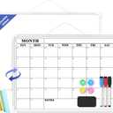 Monthly Whiteboard Calendar for Wall, Small 16" x 12" Dry Erase Board with Plastic Frame, Hanging Dry Erase Calendar with 3 Mini Sticky Notes for Kitchen Planner, Memo, Home and Office