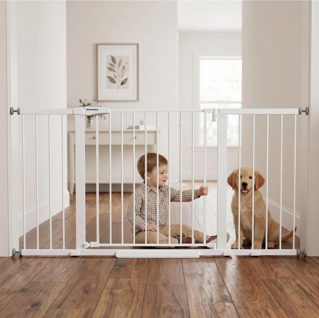 Mumeasy 36-63" Extra Wide Baby Gate for Stairs, 28.74" Walk Through Large Dog Gate for Doorways & Hallways, Auto Close Pet Gate Indoor, Pressure Mounted Child Wide Long Safety Gate for House, White