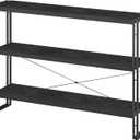 HCHQHS Bookshelf, 3-Tier Industrial Bookcase, Black Open Book Shelf, Freestanding Horizontal Bookshelves with Metal Frame