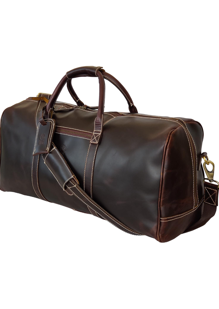 24" Leather Duffle Bag for Men & Women, Full Grain Leather Travel Overnight Weekender Sports Gym Carry On Duffel Bag by Rustic Town (Walnut Brown)