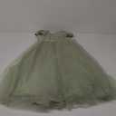 JISISANG Flower Girls Lace Cap Sleeve Dress for Wedding Puffy Tulle Back V-Neck Pageant Prom Ball Gown with Bow (6, Sage Green)