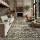 PureCozy Vintage Area Rug 12x15 Brown Washable Living Room Large Carpet Non Slip Bedroom Indoor Office Low Pile Traditional Distressed Retro Accent Rug for Dining Room